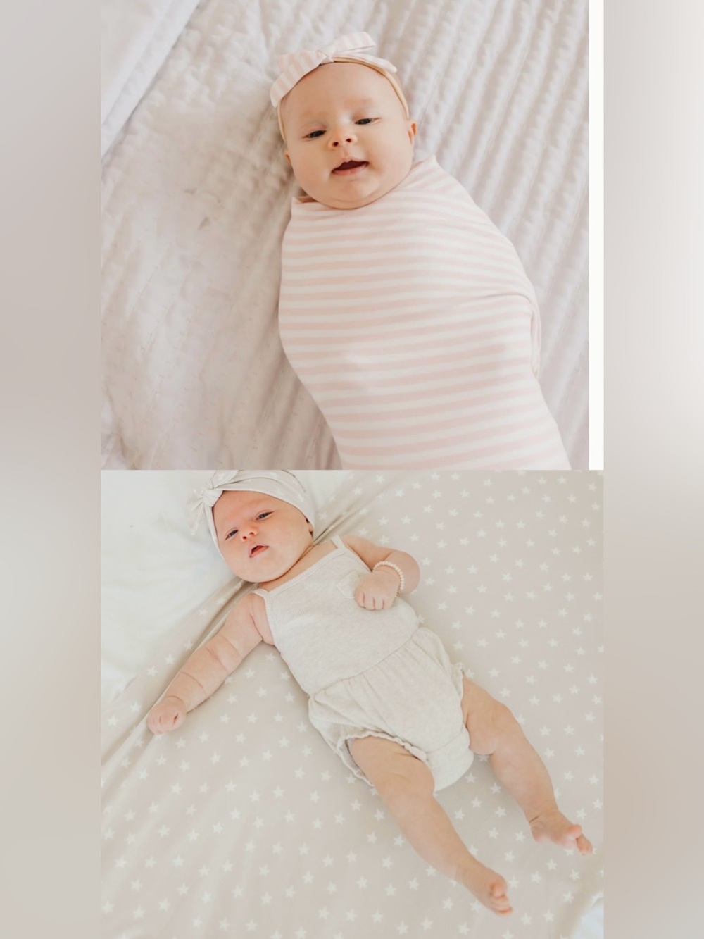 Copper Pearl Knit Swaddle Blanket Lot - Winnie (pink) & Twinkle (beige stars)